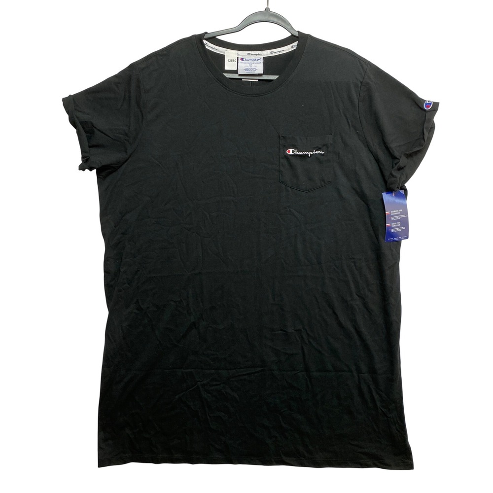 Champion T-Shirt Mens 2X Black QW6899 001 Pocket Script Logo Short Sleeve